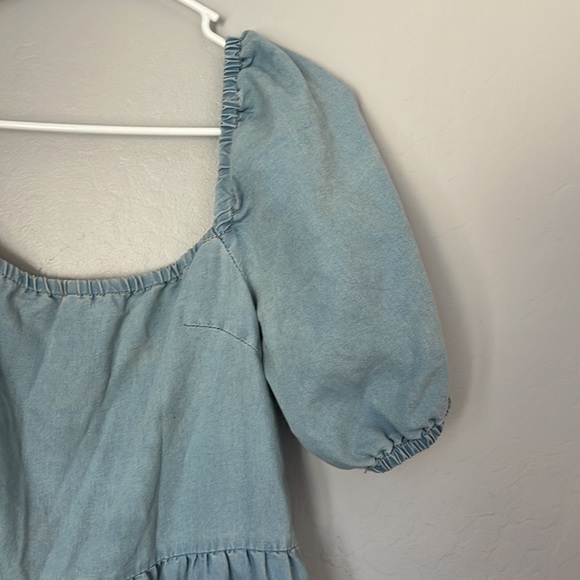 Puff Sleeve Tiered Dress in Denim Chambray - Picture 6 of 10